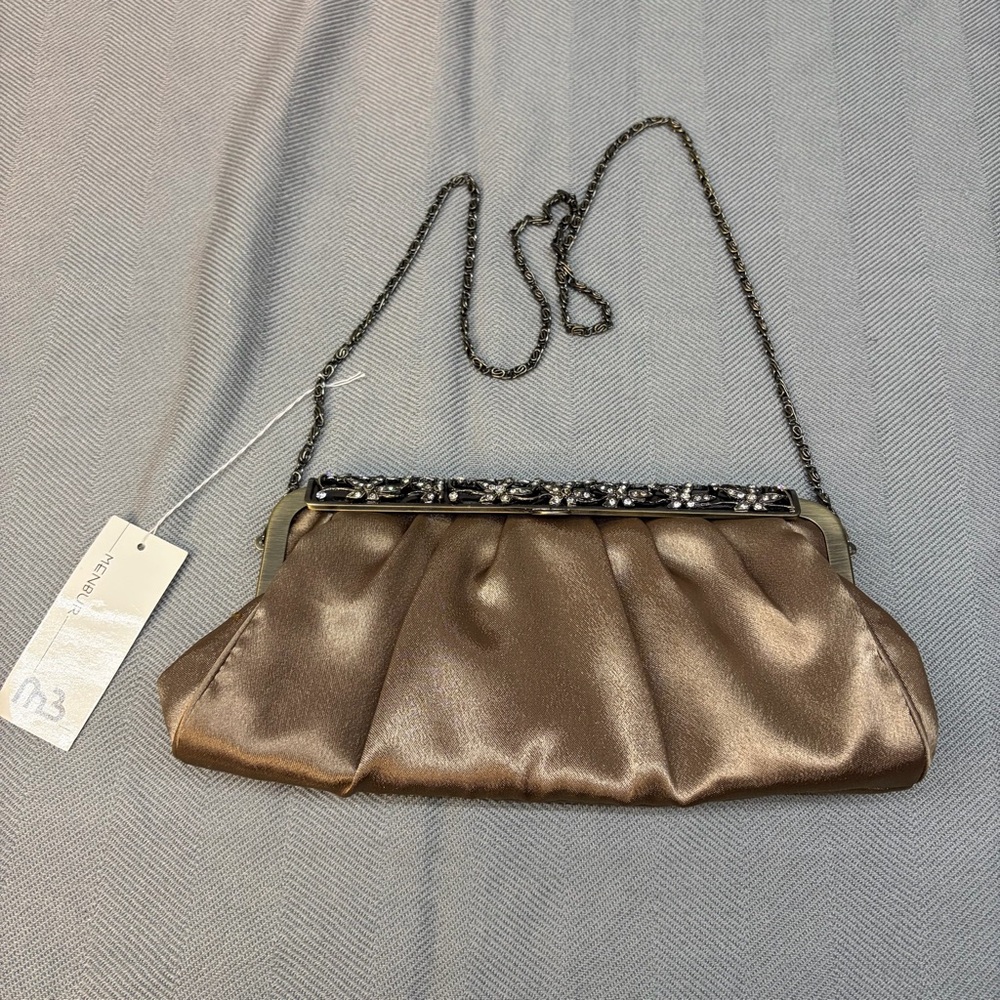 Menbur women’s rhinestone embellished metal frame evening bag clutch strap